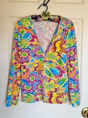 Chico's Bright Floral Knit Top - Yellow, Pink, Orange, Green